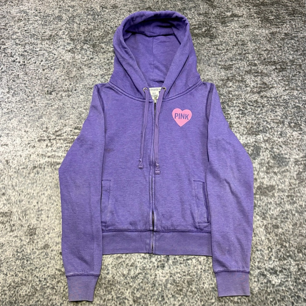 Pink By Victoria's Secret Zip Up Hoodie Small Purple Heart Glam Y2K Sweatshirt